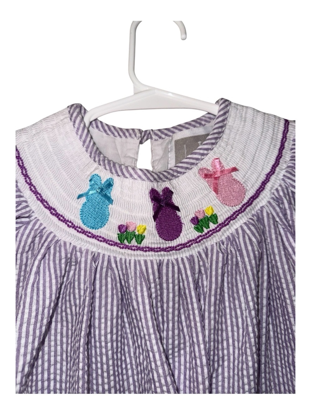 Purple Girls' Smock Dress with Bunny Embroidery - Picture 3 of 5
